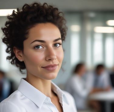 Smiling professional woman giving a thumbs up in a corporate wellness training session
