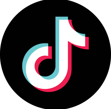 Official TikTok logo icon featuring a white musical note with blue and red accents on a black circle background.