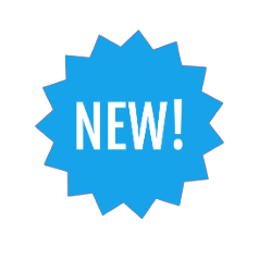 Blue starburst badge with white text reading NEW! for product announcements.