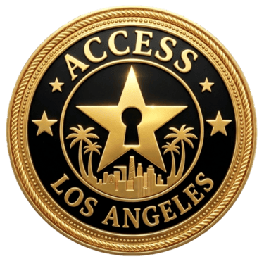 Official seal for Access Los Angeles Agency, featuring a gold star keyhole and palm trees. Specializ