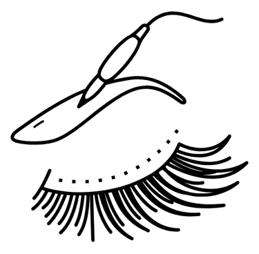 Black line icon of a microblading tool and long false eyelashes for professional beauty services.