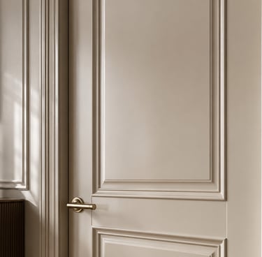 Composite lacquered interior door with soft painted finish and panel design
