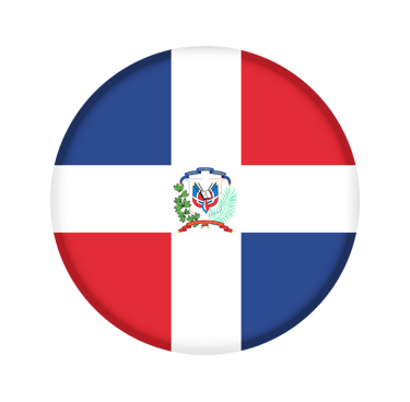A circular icon of the Dominican Republic flag with its coat of arms centered on a white cross.