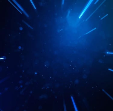 Abstract blue light streaks and glowing particles on a dark background representing high-speed data transfer.