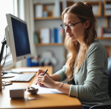 maestra trabajando en recursos educativos