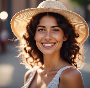 A serene portrait of a woman smiling gently, symbolizing trust and clarity.