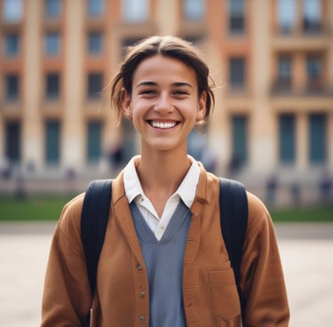 A serene portrait of a woman smiling gently, symbolizing trust and clarity.