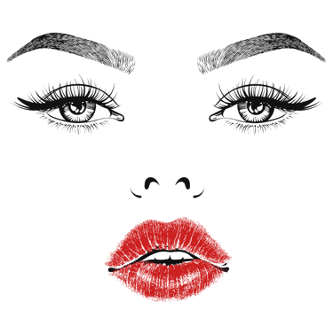 Illustrazione di viso femminile con focus su sopracciglia occhi e labbra per PMU permanent make-up