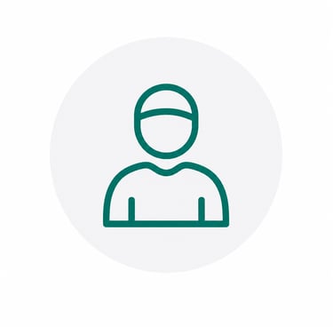 Minimalist teal profile icon of a person wearing a cap on a white circular background.