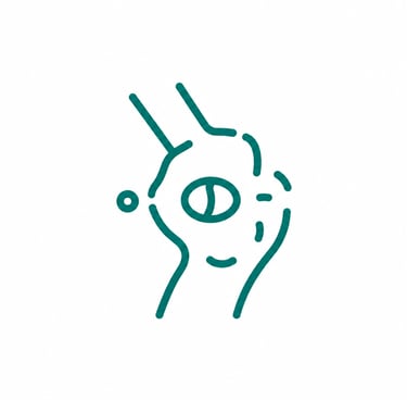 A green line art icon of a human knee joint showing arthritis pain or injury for medical concepts.