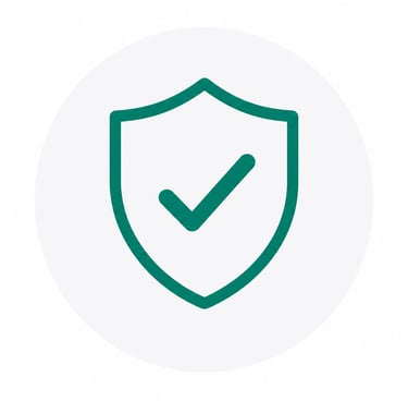 Green shield icon with a checkmark representing cybersecurity protection and verified safety.