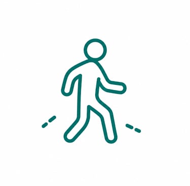 A teal line art icon of a person walking, representing a pedestrian or fitness activity.