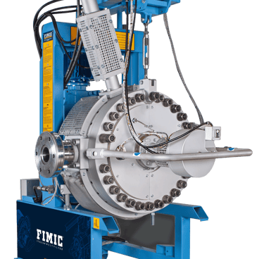 Industrial melt filter machine for recycled plastic extrusion and filtration processes.