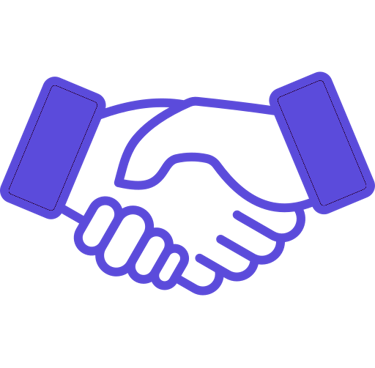 Purple line art icon of a business handshake representing a successful deal or partnership.