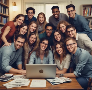 un groupe de personnes assises autour d'une table avec un ordinateur portable