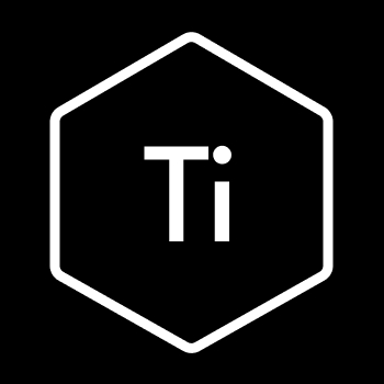 White titanium chemical element symbol Ti inside a hexagonal border on a black background.