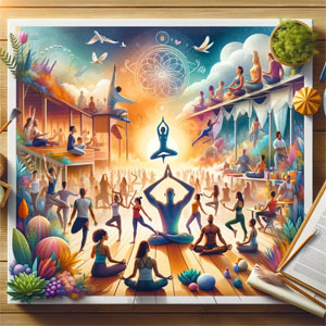 a book with a yoga mat and a book with a book open on it