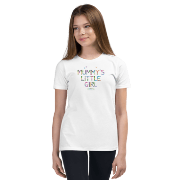 A white tshirt with Mummys Little Girl printed on in tropical exotic wordart