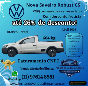 Volkswagen Nova Saveiro Robust CS em Branco Cristal com desconto para frotista CNPJ.