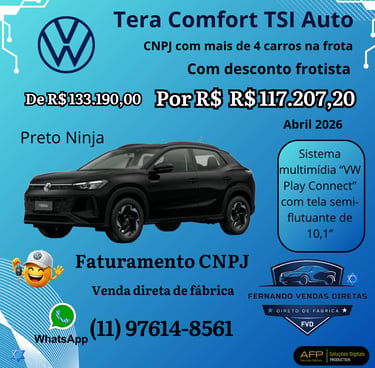 Black VW Tera Comfort TSI Auto for direct factory sale with fleet discounts for CNPJ customers.