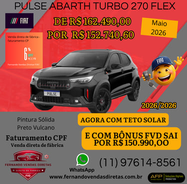 Fiat Pulse Abarth Turbo 270 black SUV promotional offer with price discounts and sunroof feature.
