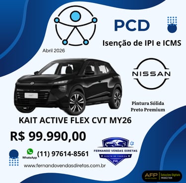 NISSAN KAIT ACTIVE  CVT MY26 - VENDA PCD COM ISENÇÕES IPI/ICMS - REF. ABRIL 2026 - ABC PAULISTA - SP