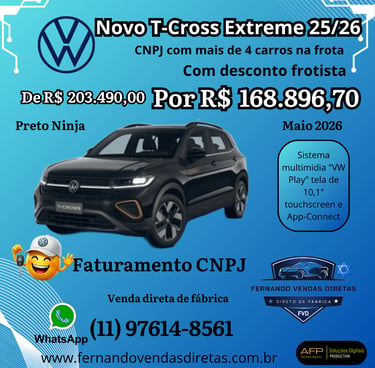  Volkswagen T-Cross Extreme 2025/2026 SUV with special fleet discount pricing for CNPJ corporate sales.