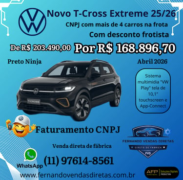 Black Volkswagen T-Cross Extreme 2026 fleet discount offer for CNPJ direct factory sales.
