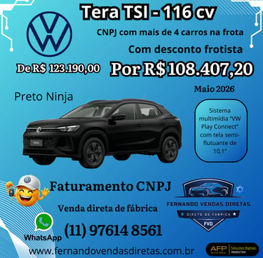  Volkswagen Tera TSI 116 cv car deal for corporate fleets with CNPJ discount.