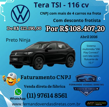 Black Volkswagen Tera TSI promotional offer for fleet sales with CNPJ discount pricing.