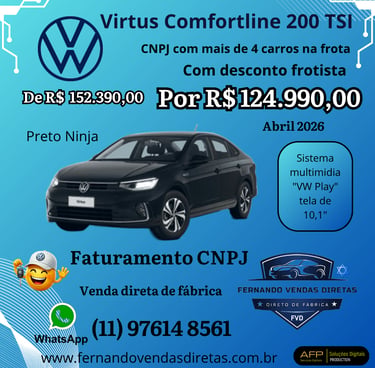 VW Virtus Comfortline 200 TSI -- VENDA FROTISTA CNPJ -- REF. ABRIL 2026 -- ABC PAULISTA - SP 