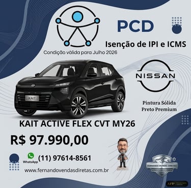 Black Nissan Kait Active Flex CVT 2026 SUV with PCD tax exemption offers and price details.