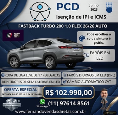 Fiat Fastback PCD 2026 silver SUV with Turbo 200 engine and automatic transmission on sale for R$ 102.990,00.