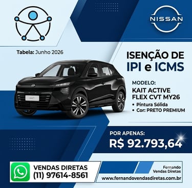 Black Nissan Kait Active Flex CVT MY26 with tax exemptions for PWD sales in Brazil.