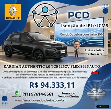Black Renault Kardian Authentic 1.0 SUV with PCD tax exemptions and special financing price.
