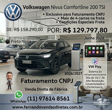 Volkswagen Nivus Comfortline 200 TSI em oferta de venda direta para CNPJ na cor Preto Ninja.