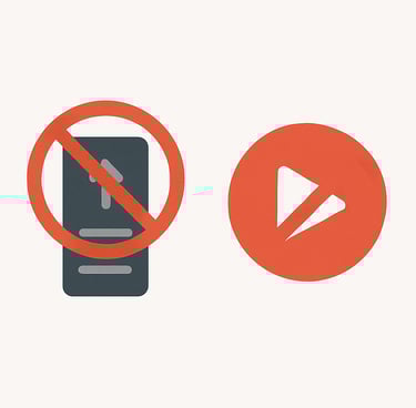 Ilustração com símbolo de proibição sobre rolagem excessiva em celular e ícone de ação rápida, repre