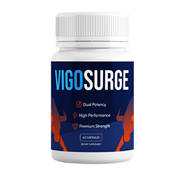VigoSurge dietary supplement bottle with 60 capsules for high performance and premium strength.
