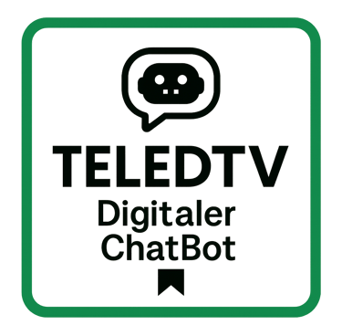 Ein Fernseher nmit einer chatbot Sprechblase