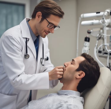 A person wearing a blue garment is holding a pink stethoscope shaped into a heart. The focus is on their hands and the stethoscope, suggesting a connection to healthcare or caring professions.