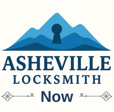 Blue Ridge Mountains logo with key integrated into the mountain design, ' Asheville Locksmith Now' text below, between keys