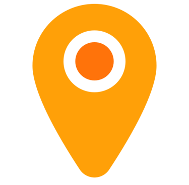 Orange location pin map icon with a central circle for GPS tracking and navigation.