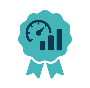 Ícone de certificação CMVP e medição de eficiência energética em sistemas de climatização.