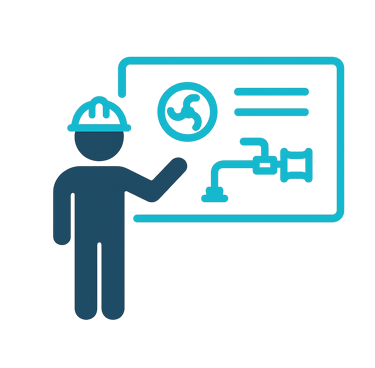 Ícone de treinamento técnico e padronização operacional de equipes em sistemas HVAC.