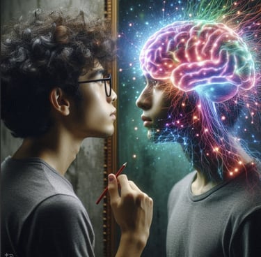 Personne qui decouvre son fonctionnement cérébral en se regardant dans un mirroir