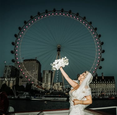 Wedding couple near London Eye riverside
