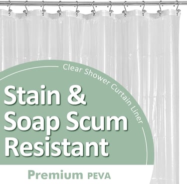 a bathroom with a shower curtain Barossa Design Plastic Shower Liner Clear