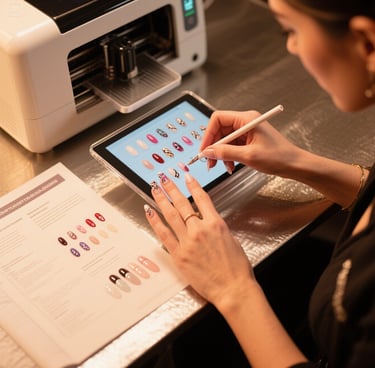 a woman is using a tablet computer and a tablet