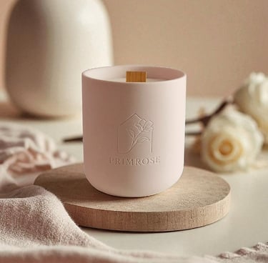 Rose scented candle with wooden wick in ceramic container
