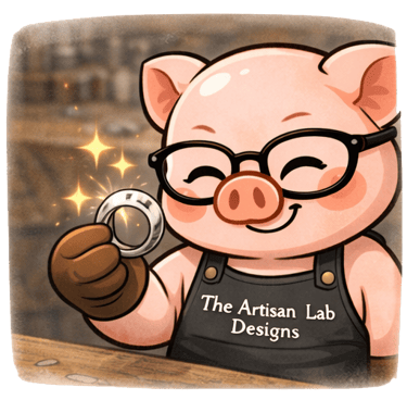 The Artisan Lab Designs mascot Milo is polishing the silver ring and satisfied of the result